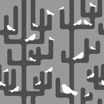 Trees and birds pattern seamless. Baby fabric texture Stock Illustration