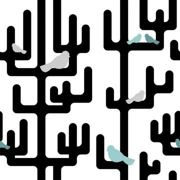 Trees and birds pattern seamless. Baby fabric texture Stock Illustration