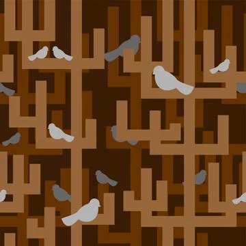 Trees and birds pattern seamless. Baby fabric texture Stock Illustration