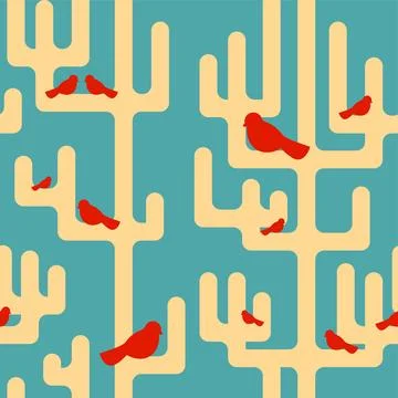Trees and birds pattern seamless. Baby fabric texture Stock Illustration