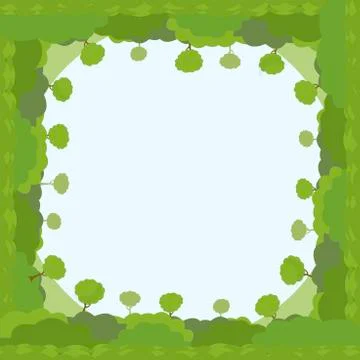 Trees and bushes frame template. Green eco plants and grass landscape, spring Stock Illustration