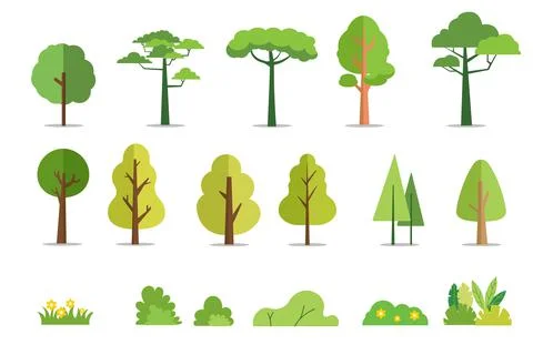 Trees and bushes set flat style vector illustration Stock Illustration
