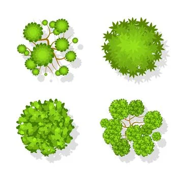 Trees and bushes top view. Landscape isolated elements, green icons. Summer Stock Illustration