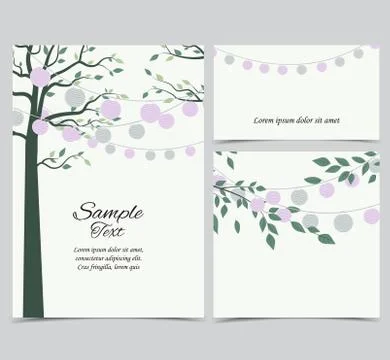 Trees and chain of lanterns Stock Illustration