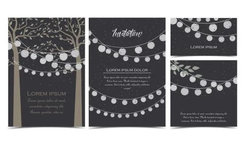 Trees and chain of lanterns Stock Illustration