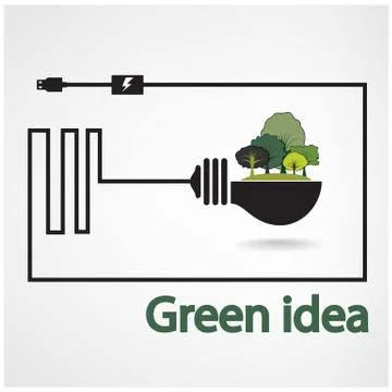 Trees and green light bulb on  background Stock Illustration