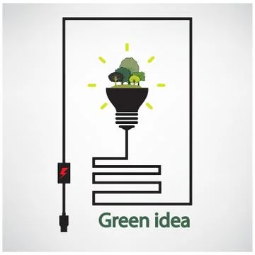 Trees and green light bulb on background,green concepts Illustrazione stock
