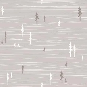 Trees and lines abstract seamless pattern. Stylish vector background. 스톡 일러스트