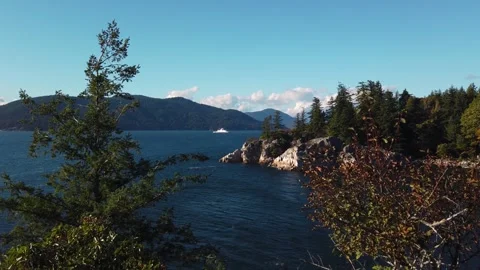 Trees And Mountains With Ocean - Middle Shot Stock Footage 162004587