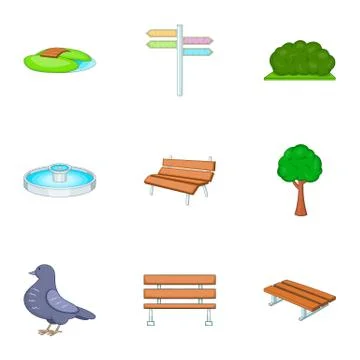 Trees and other park elements icons set Ilustración de archivo