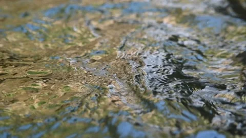 Trees and the sky reflect on waves of a mountain river (slow motion) Stock-Footage 219393555