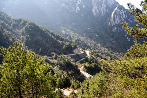 Trees and Winding Path in the Mountain Area Stock Photos