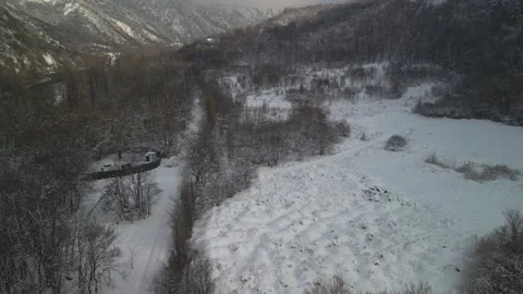 The trees are covered with snow. Mountainous area. Stock Footage 295383278