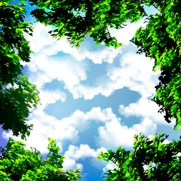The trees on the background of the cloudy sky Stock Illustration