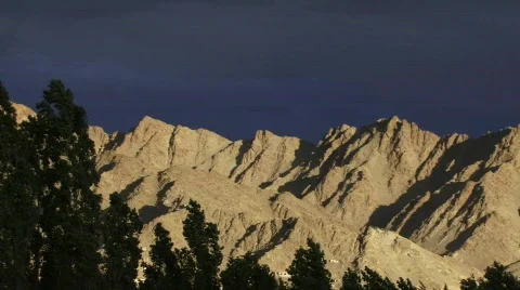 Trees blowing dusty mountains Stock Footage 268283
