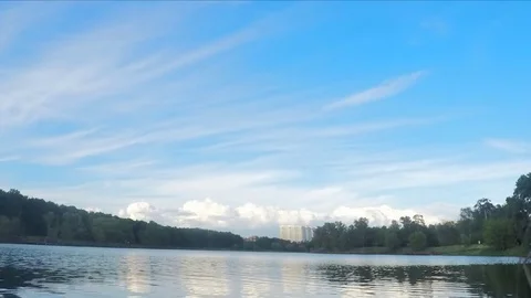 Trees on both banks of the pond timelapse Stock Footage 77283277