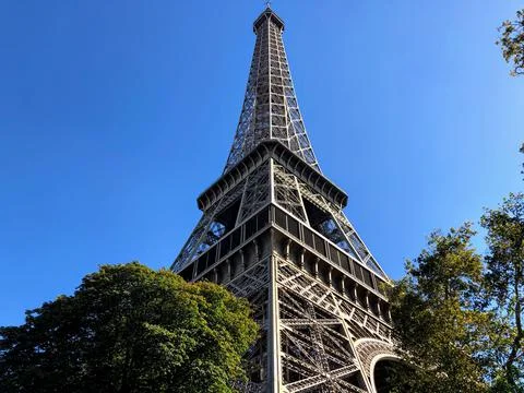 Trees at the bottom of the Eiffel Tower Stock Photos