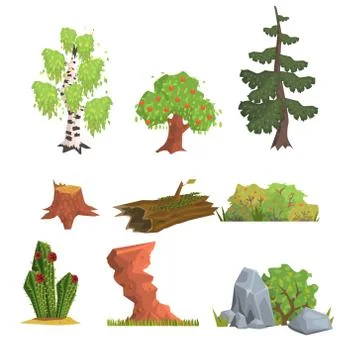 Trees, Bushes and Nature Elements, Vector Set Illustrazione stock