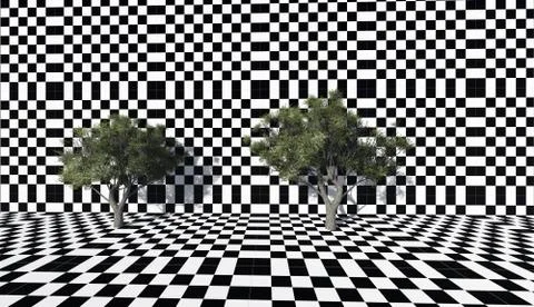 Trees  on the checkered wall Stock Illustration