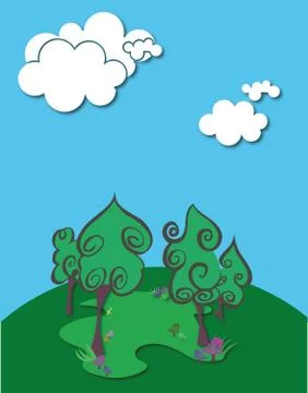 Trees, Clouds and Landscape Stock Illustration