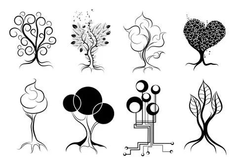 Trees collection in black color, vector illustration Stock Illustration