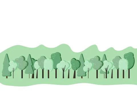 Trees composition background. Flat green trees and leaves with decorations de Stock Illustration