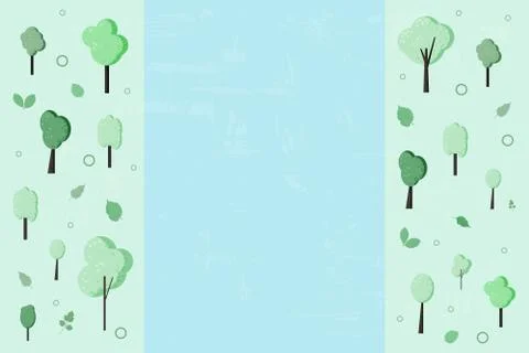 Trees composition with textured background. Flat green trees and leaves with  Ilustração Stock