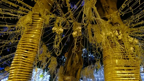 Trees decorated with neon lights during the festival 스톡 동영상 121009630