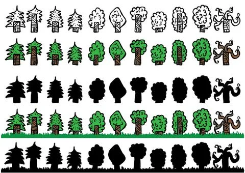 Trees doodle sheet Stock Illustration