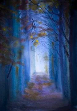 Trees at dusk Stock Illustration