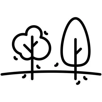 Trees with Falling Leaves Line Icon Vector Stock Illustration