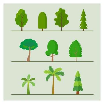 Trees flat vector set Illustrazione stock