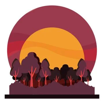 Trees forest clouds sky sun landscape Stock Illustration