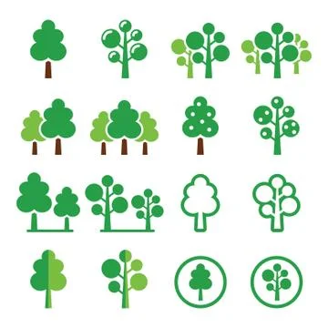 Trees, forest, park vector green icons set Ilustración de archivo