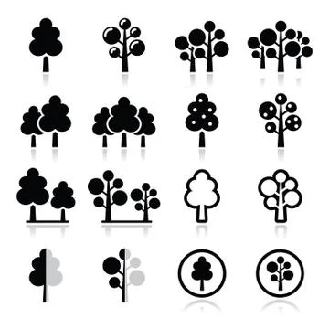 Trees, forest, park vector icons set Stock Illustration