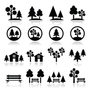 Trees, forest, park vector icons set Illustrazione stock