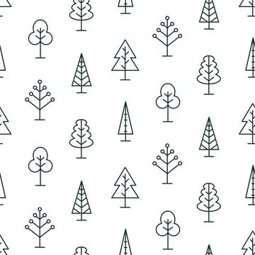 Trees Forest Seamless Pattern Minimal Print Stock Illustration