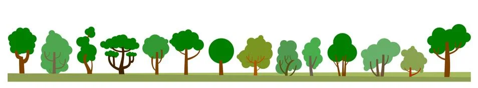 Trees, forest. Vector. Background horizontal picture. Scenery. Symbolic flat Stock Illustration