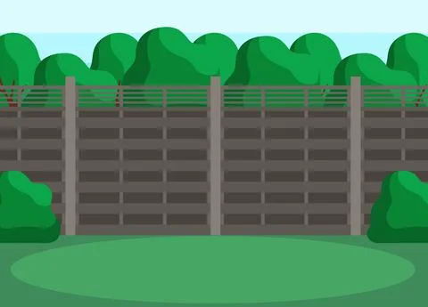 Trees, grass and bushes as elements of interior landscape. Back yard with green Stock Illustration