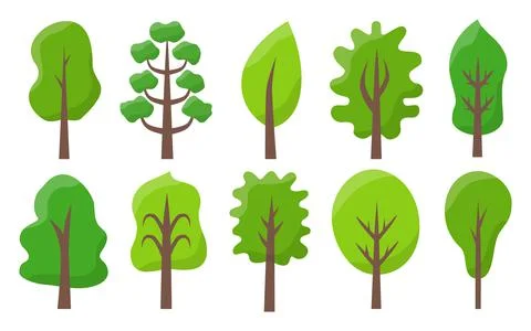 Trees green summer abstract different shapes set Stock Illustration