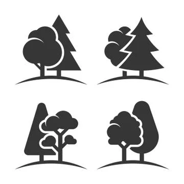 Trees Group Logo Set on White Background. Vector Stock Illustration