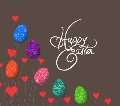 Trees growing easter eggs and heart background 스톡 일러스트