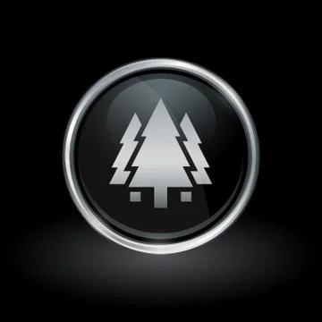 Trees icon inside round silver and black emblem Stock Illustration