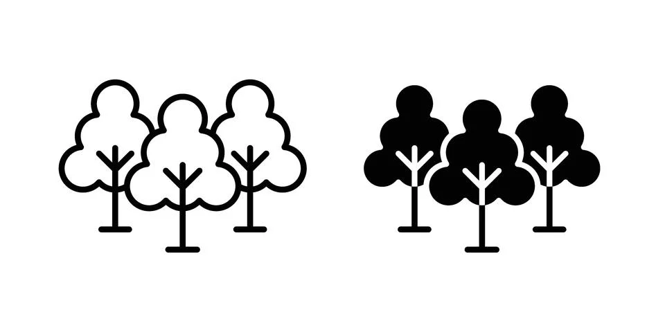 Trees icon pack with silhouette and stroke web icons 스톡 일러스트
