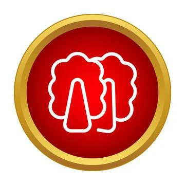 Trees icon in round red gold button Stock Illustration