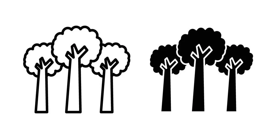 Trees icon silhouette vector set. thin line pack イラスト素材