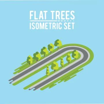 Trees isometric. Big and small trees, park elements. Ilustração Stock