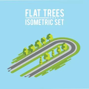 Trees isometric. Big and small trees, park elements. Stock Illustration