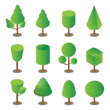 Trees isometric, trees isolated on white background. Stock Illustration