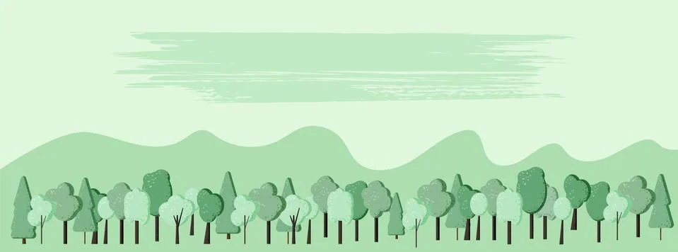 Trees landscape composition background with empty space for text. Flat green  Ilustração Stock